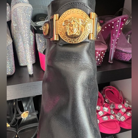 Versace triple platform heel booties Medusa gold hardware sexy iconic rare boots - Picture 3 of 10